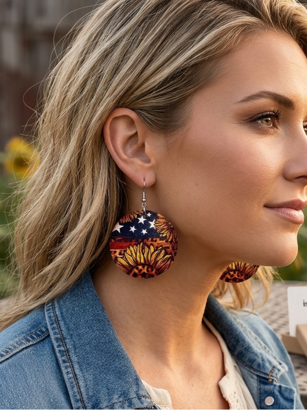 Isabella New York | Patriotic Sunflower Faux Leather Drop Earrings-NWT- 3 Styles